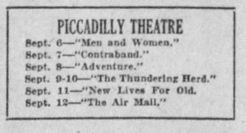 Piccadilly Theatre - Sept 1925 Ad (newer photo)